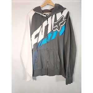 Fox Racing Full Zip Hoodie Embroidered Logo Y2K Grunge Motocross VTG Men Size XL